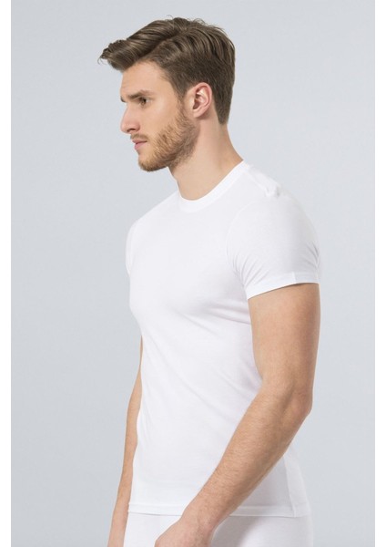 164 Beyaz Erkek Likralı T-Shirt