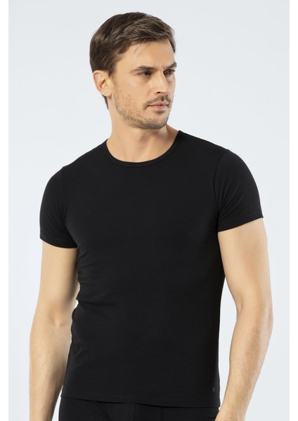 1305 Siyah Erkek O Yaka Kısa Kollu T-Shirt
