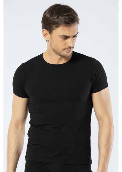 1305 Siyah Erkek O Yaka Kısa Kollu T-Shirt modelleri