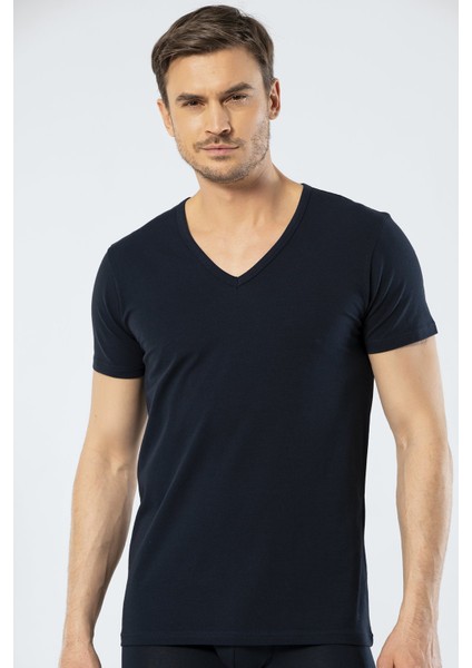 1306 Lacivert Erkek V Yaka Kısa Kollu T-Shirt