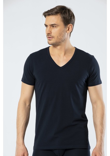 1306 Lacivert Erkek V Yaka Kısa Kollu T-Shirt fiyatları