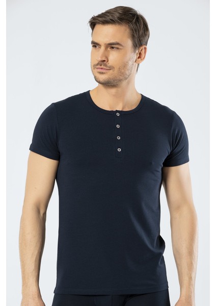 1308 Lacivert Erkek Düğmeli Kısa Kollu T-Shirt fiyatları