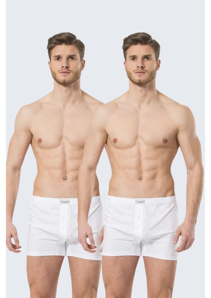 186 Beyaz 2'li Erkek Düğmeli Boxer