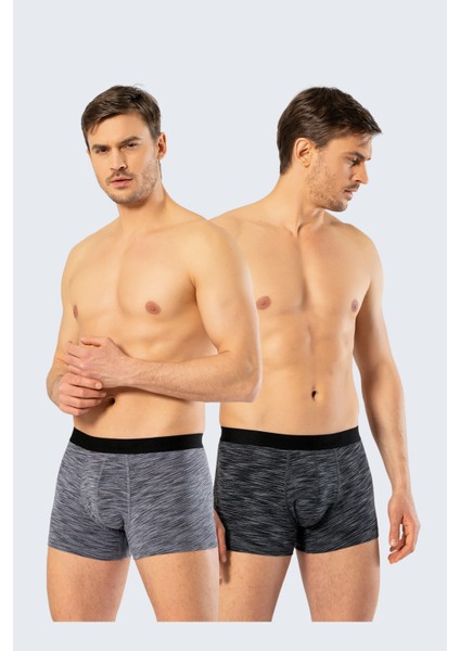 1324 Gri Siyah Erkek 2'li Boxer