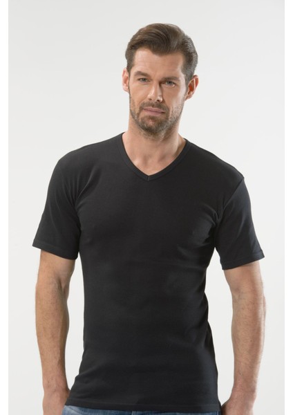 Anıt 1109 Siyah 3 Adet Ribana V Yaka Kollu Erkek Fanila