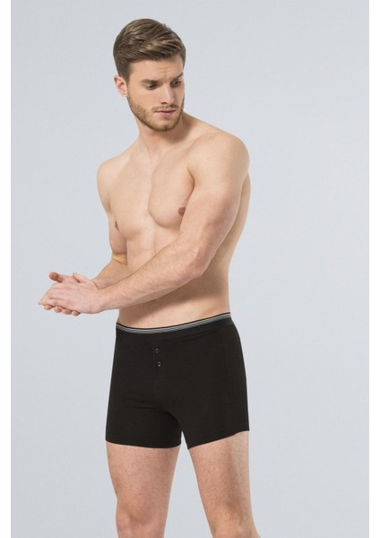 135 Siyah 2'li Erkek Likralı Düğmeli Boxer modelleri
