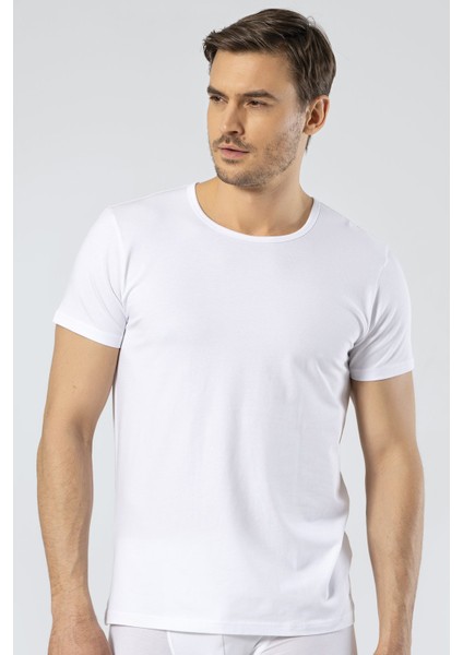 1305 Beyaz Erkek O Yaka Kısa Kollu T-Shirt