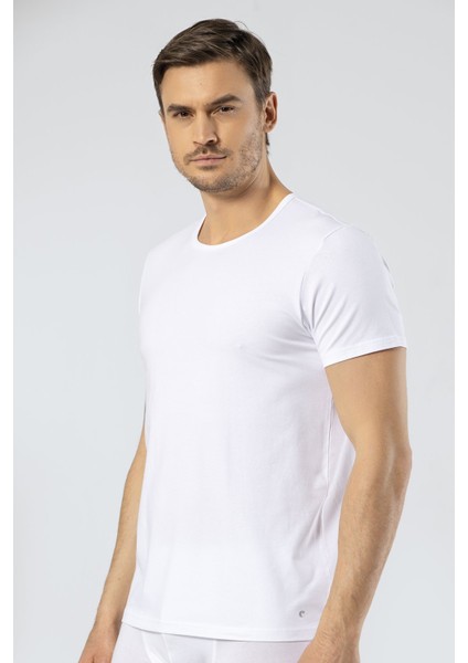 1305 Beyaz Erkek O Yaka Kısa Kollu T-Shirt modelleri