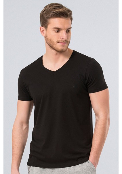 2170 Siyah Erkek Modal V Yaka Slim Fit T-Shirt
