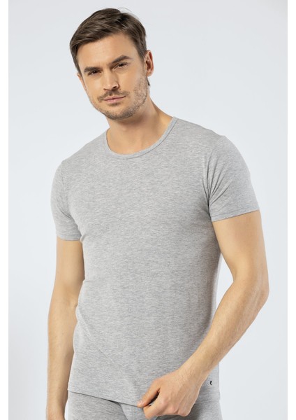 1305 Gri Melanj Erkek O Yaka Kısa Kollu T-Shirt