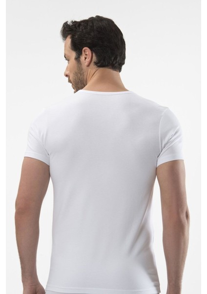 1306 Beyaz Erkek V Yaka Kısa Kollu T-Shirt modelleri