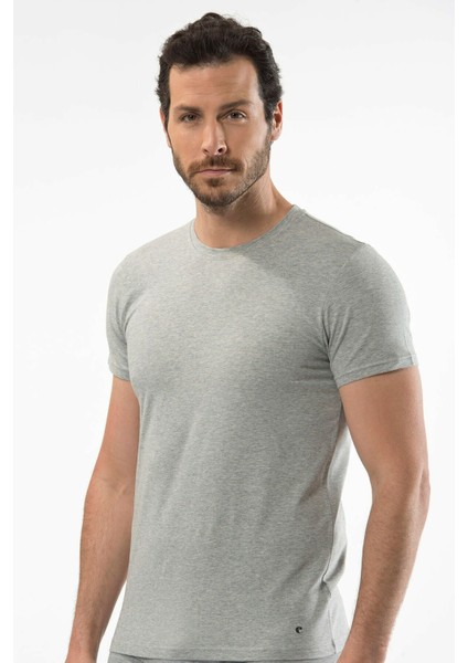 1307 Gri Melanj Erkek O Yaka Kısa Kollu T-Shirt
