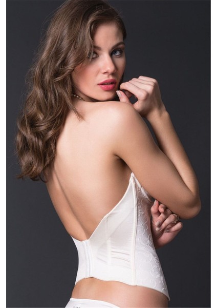 9225 Kadın Ekru Desenli Kumaşlı Sırtı Açık Straplez Büstiyer fiyatları