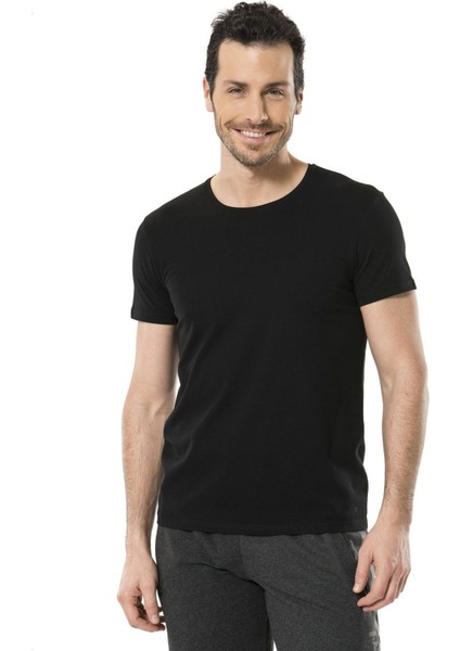 1331 Siyah Erkek O Yaka Likralı Kısa Kollu T-Shirt