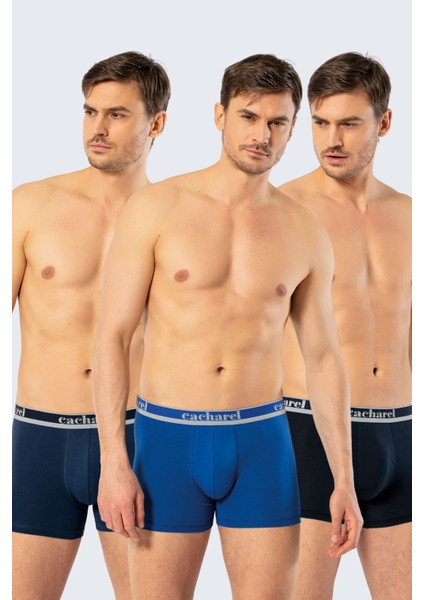 1337 Lacivert Indigo Saks Erkek 3 Lü Likralı Boxer