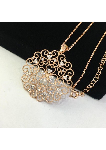 Gümüş Rose Yaşam Çiçeği Kolyesi