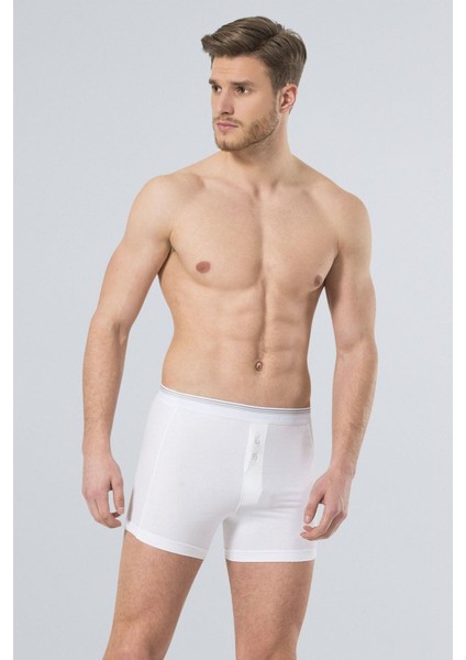 135 Beyaz 2'li Erkek Likralı Düğmeli Boxer modelleri