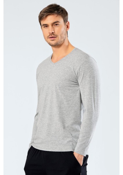 1334 Gri Erkek Erkek Gri V Yaka Uzun Kollu Sweatshirt fiyatları