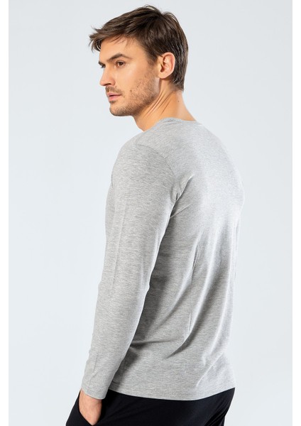 1334 Gri Erkek Erkek Gri V Yaka Uzun Kollu Sweatshirt modelleri