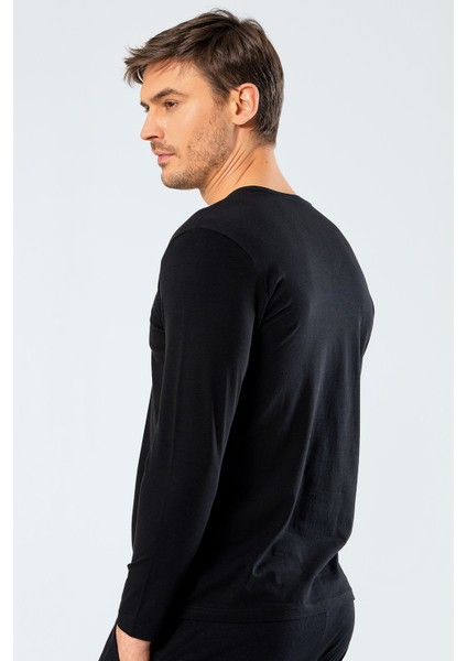 1334 Siyah Erkek Erkek Siyah V Yaka Uzun Kollu Sweatshirt modelleri