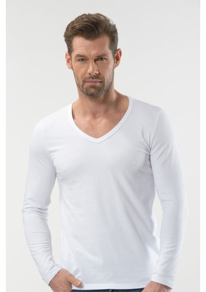 Anıt 1166 Beyaz 3 Adet 0 Yaka Uzun Kol Erkek Fanila