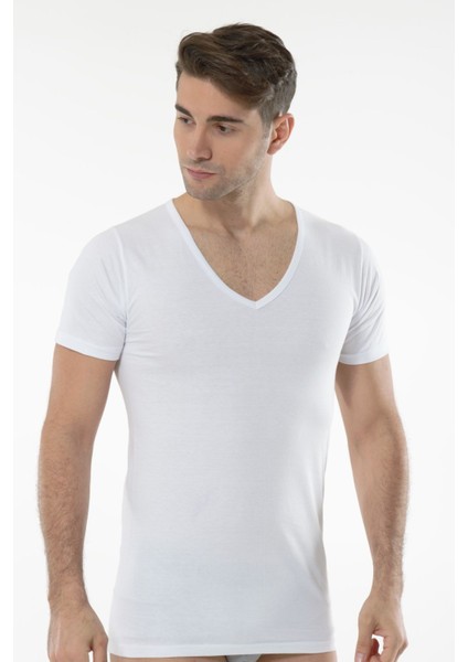 Anıt 1173 Beyaz 3 Adet Penye V Yaka Kısa Kol Erkek Fanila