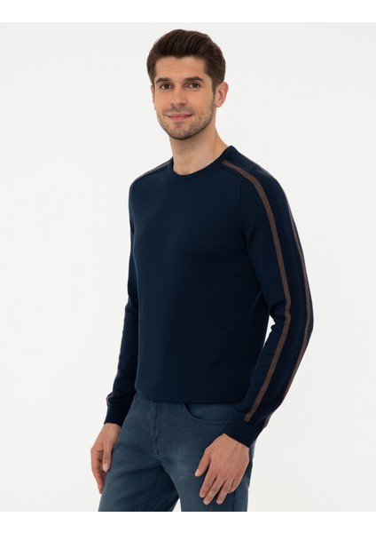 Erkek Lacivert Slim Fit Bisiklet Yaka Triko Kazak 50240603-VR033
