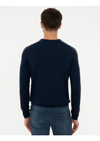 Erkek Lacivert Slim Fit Bisiklet Yaka Triko Kazak 50240603-VR033