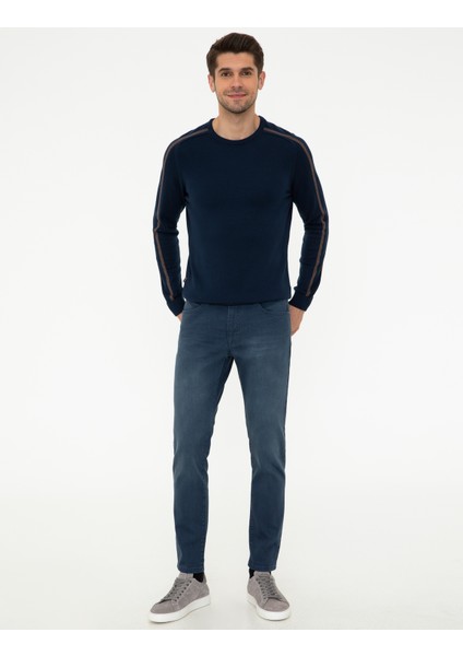 Erkek Lacivert Slim Fit Bisiklet Yaka Triko Kazak 50240603-VR033