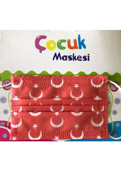 Meltblown Türk Bayrağı Desenli Çocuk Maskesi 50 Adet 3 Katlı