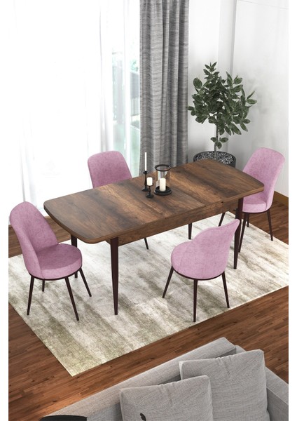 Concept Via Serisi 80 x 132 Açılabilir Barok Ahşap Desen Mutfak Masa Takımı+4 Adet Sandalye fiyatları