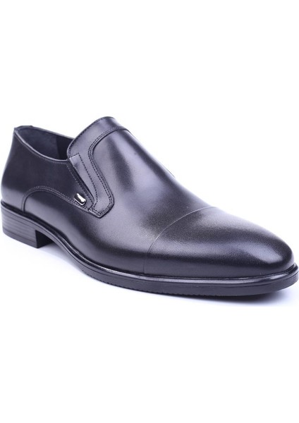 581 Erkek Deri Siyah Bağcıksız Klasik Kauçuk Ayakkabı