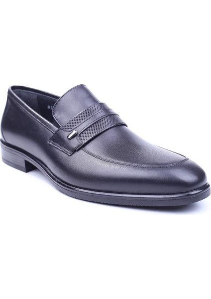 509 Erkek Deri Siyah Bağcıksız Klasik Kauçuk Ayakkabı