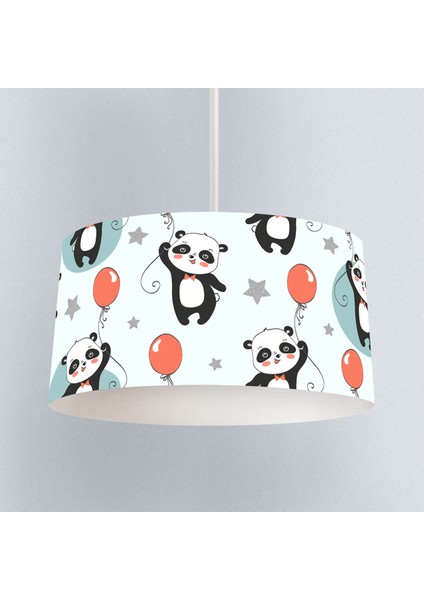 Panda ve Balon Desenli Çocuk Odası Dijital Baskılı Sarkıt Avize