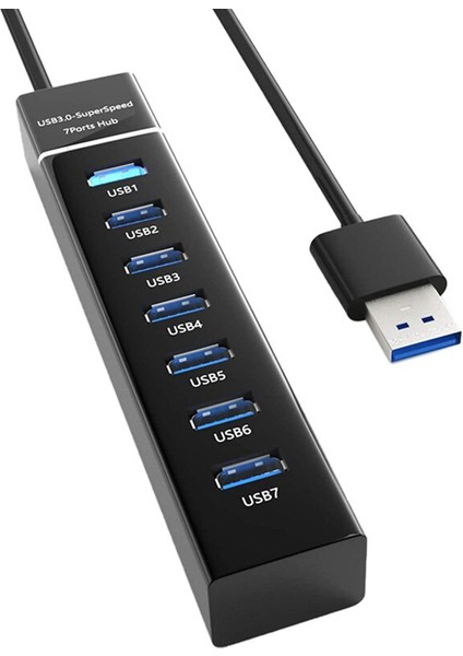 USB 3.0 Super Speed 7 Port 5 Gbps USB Çoklayıcı Hub 30 cm AL2695 - Siyah