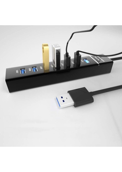 USB 3.0 Super Speed 7 Port 5 Gbps USB Çoklayıcı Hub 30 cm AL2695 - Siyah