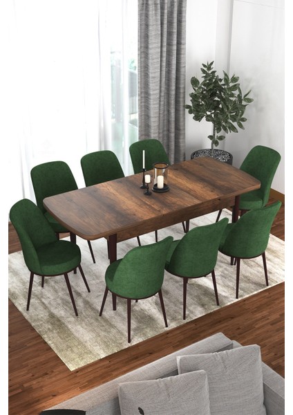 Concept Via Serisi 80 x 132 cm Açılabilir Barok Ahşap Desen Mutfak Masa Takımı + 8 Adet Sandalye