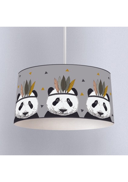 Vahşi Batı Panda Desenli Çocuk Odası Dijital Baskılı Sarkıt Avize