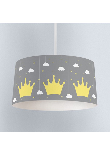 Sarı Taç Bulut Desenli Çocuk Odası Dijital Baskılı Sarkıt Avize