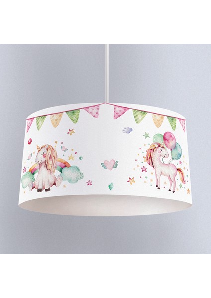 Doğum Günü Unicorn Desenli Çocuk Odası Dijital Baskılı Sarkıt Avize