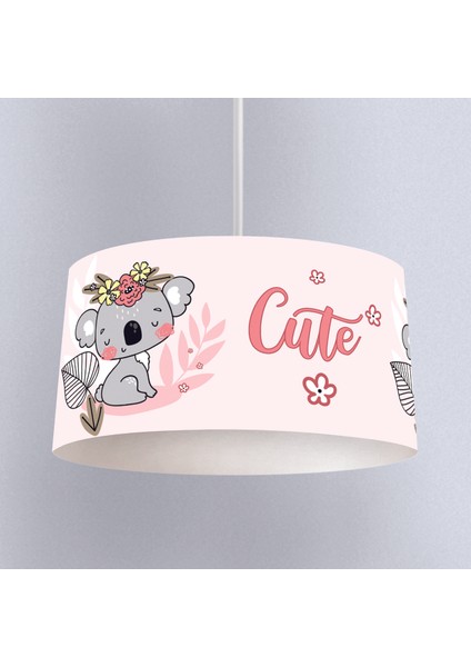 Pembe Tatlı Koala Desenli Çocuk Odası Dijital Baskılı Sarkıt Avize