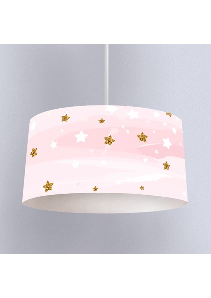 Tozpembe Yıldız Desenli Çocuk Odası Dijital Baskılı Sarkıt Avize