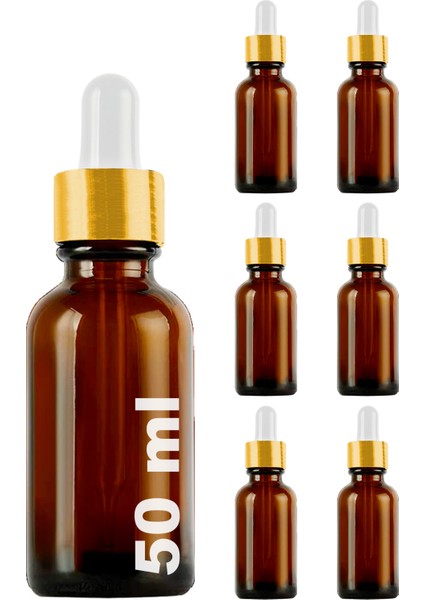 50 cc Amber Damlalık Metal Gold Sızdırmaz Kapaklı 50 ml Dropper Cam Serum Şişesi 6 Adet