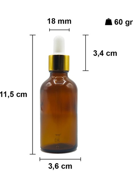 50 cc Amber Damlalık Metal Gold Sızdırmaz Kapaklı 50 ml Dropper Cam Serum Şişesi 6 Adet fiyatları