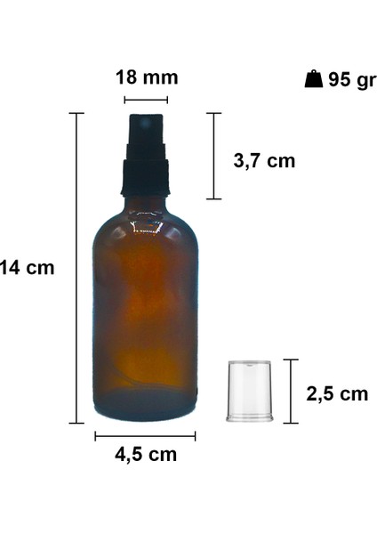 100 cc Amber Sprey Kapaklı 100 ml Siyah Fısfıs Kolonya Dezenfektan Cam Şişe 6 Adet