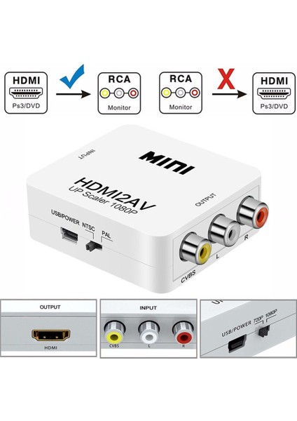 HDMI To Rca Av/cvsb L/r Video 1080P Mini HDMI2AV Hd Video Dönüştürücü