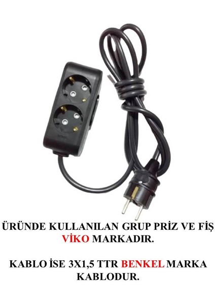 2'li Siyah Topraklı Çocuk Korumalı Grup Priz 4 Metre