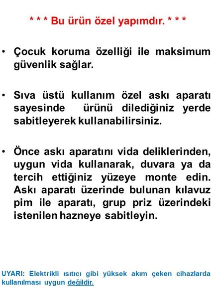 2'li Siyah Topraklı Çocuk Korumalı Grup Priz 4 Metre