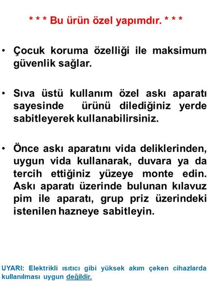 2'li Siyah Topraklı Çocuk Korumalı Grup Priz 10 Metre