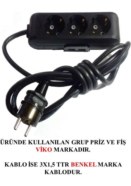 3'lü Siyah Topraklı Çocuk Korumalı Grup Priz 10 Metre